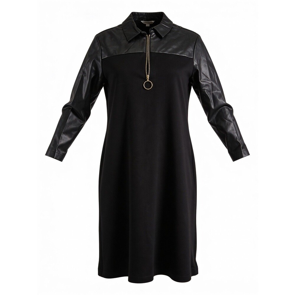 Nanette Lepore 3/4 Sleeve 1/4 Zip Shift Dress Faux Leather Details 2 NWT